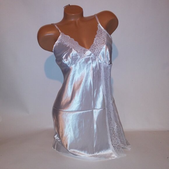 Lingerie Chemise Slip White Solid Lace Trim Sleeveless Night Gown Sleepwear New - Picture 2 of 9